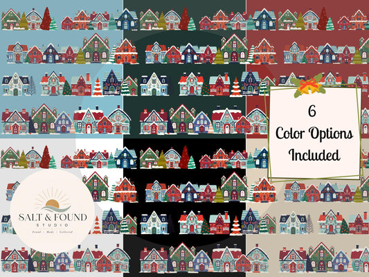 Vintage Christmas Village Seamless Pattern