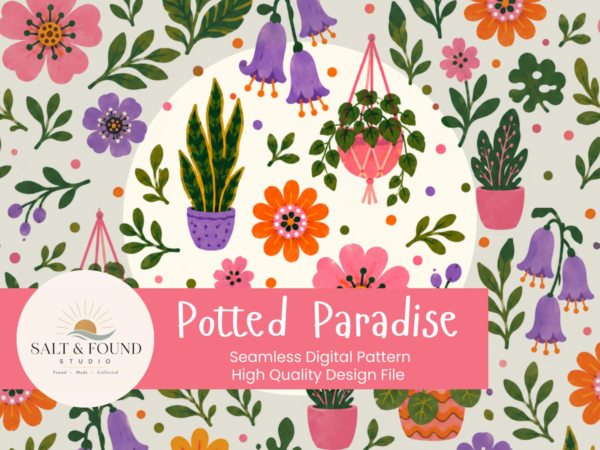Potted Paradise Digital Seamless Pattern