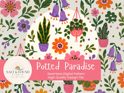 Potted Paradise Digital Seamless Pattern