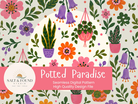 Potted Paradise Digital Seamless Pattern