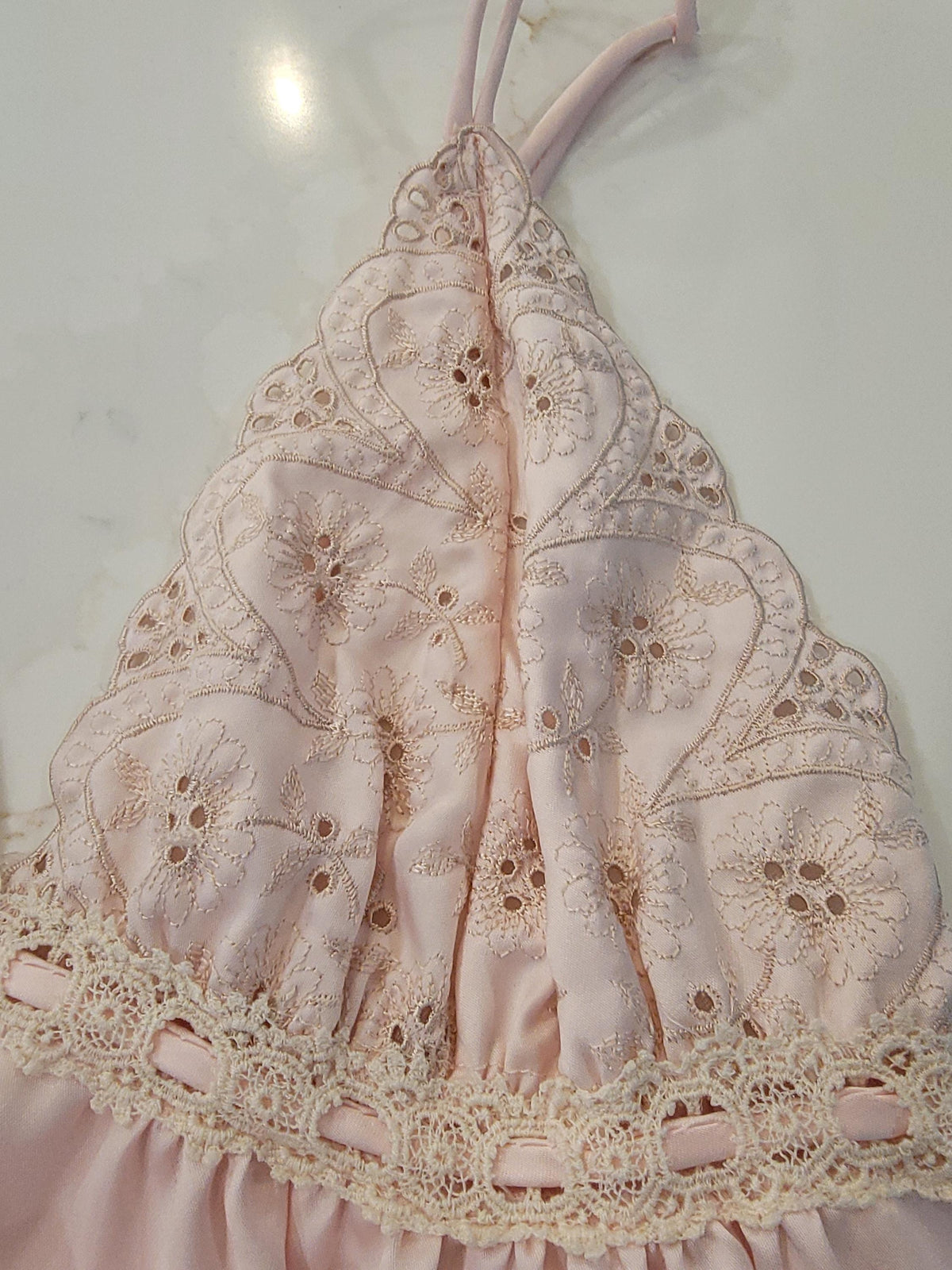 Vintage Pastel Pink Lace Maxi Nightgown - Elegant Empire Waist Slip Dress with Floral Sheer Lace Bust - Coquette Romantic Sleepwear Lingerie