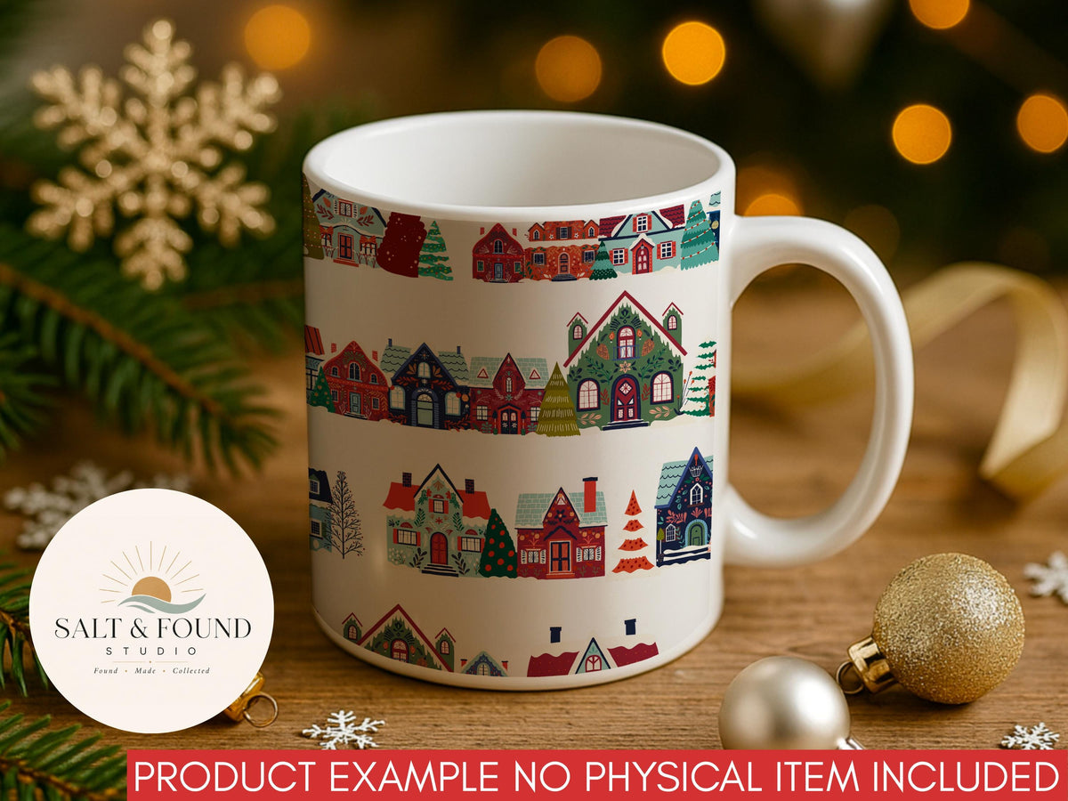 Vintage Christmas Village Seamless Pattern