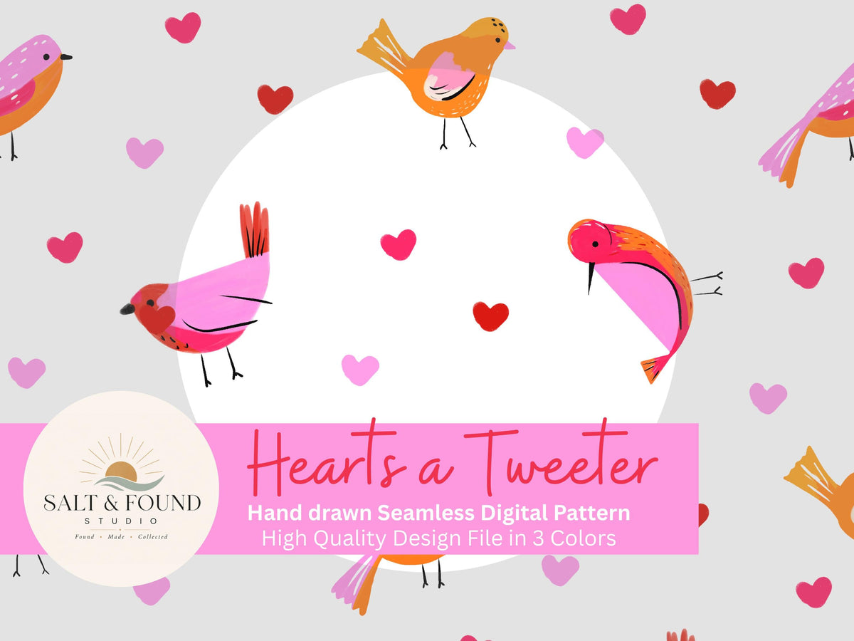 Hand Drawn Bird Heart Seamless Pattern