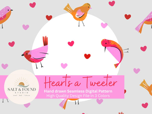 Hand Drawn Bird Heart Seamless Pattern