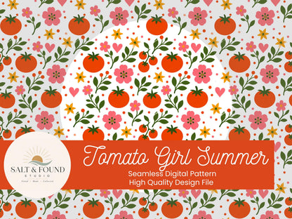Tomato Girl Summer Seamless Pattern