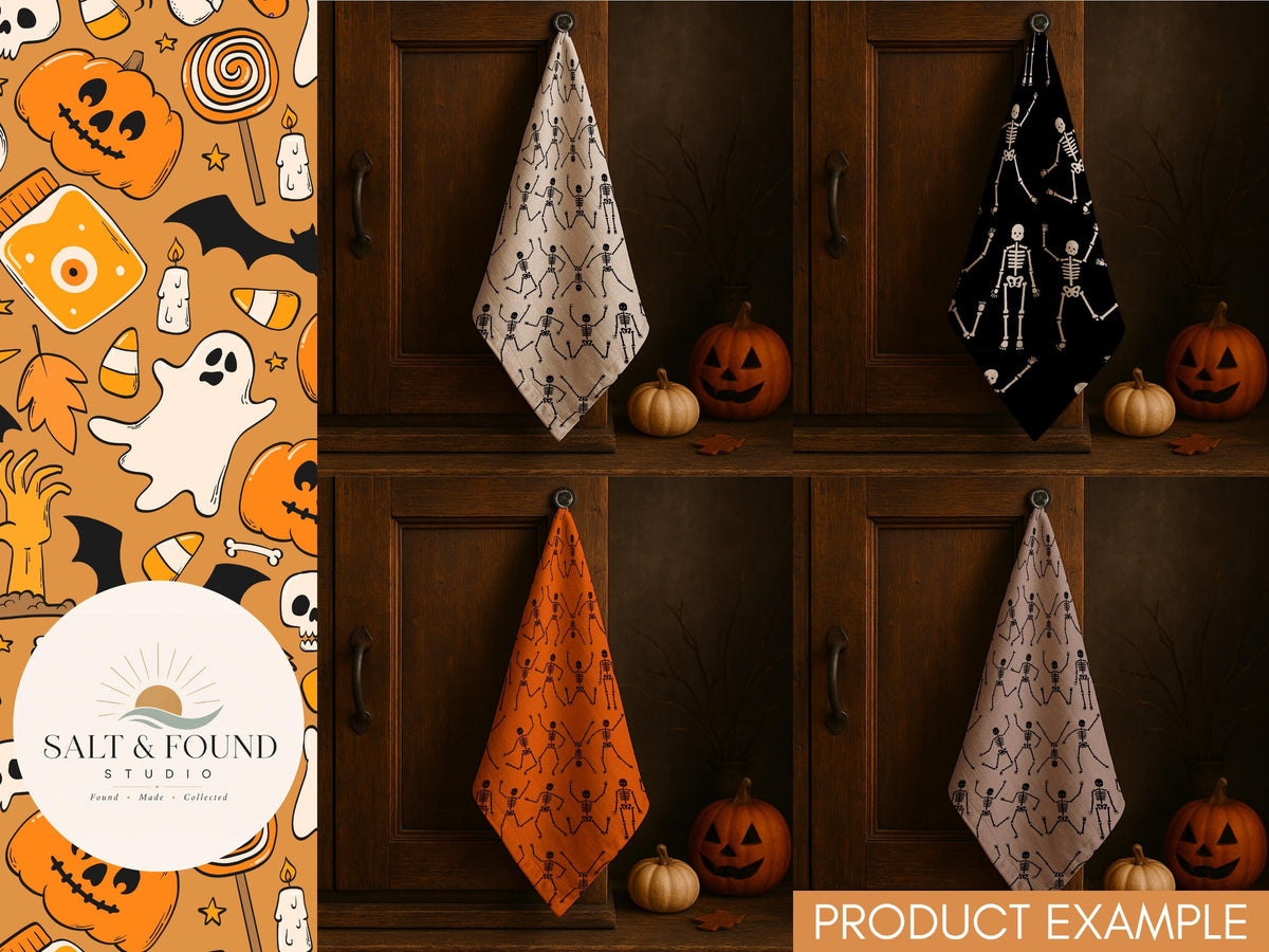 4 Color Halloween Skeleton Dance Seamless Pattern