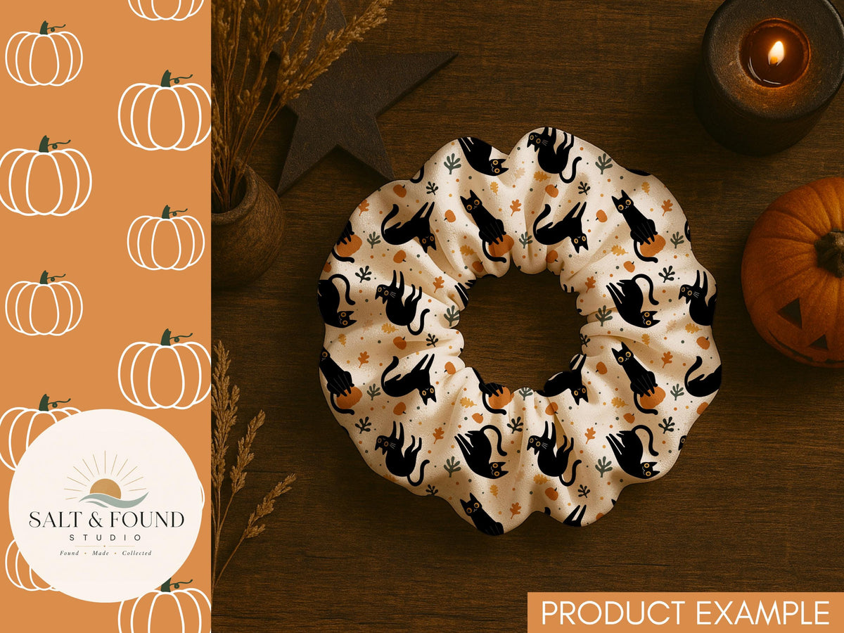 Black Cats & Pumpkins Halloween Seamless Pattern