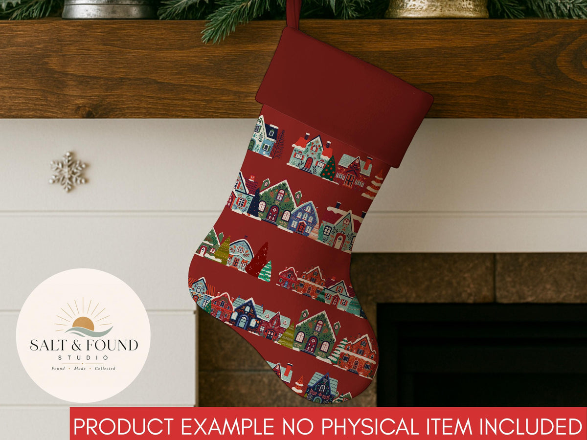 Vintage Christmas Village Seamless Pattern