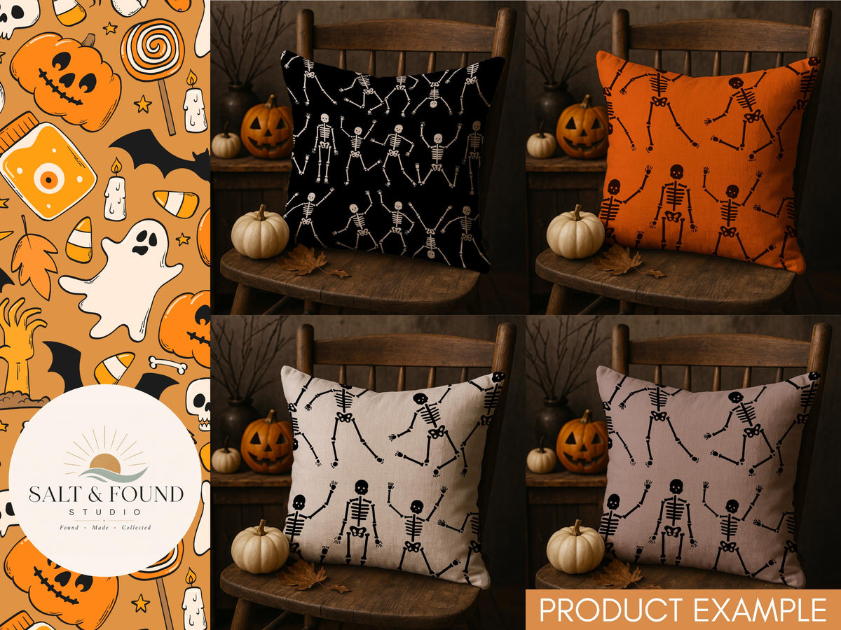 4 Color Halloween Skeleton Dance Seamless Pattern