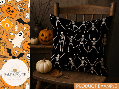 Halloween Skeleton Dance Seamless Pattern