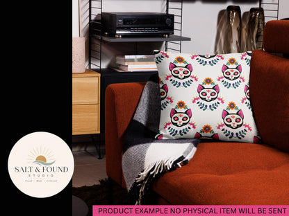 Sugar Skull Cat Seamless Pattern