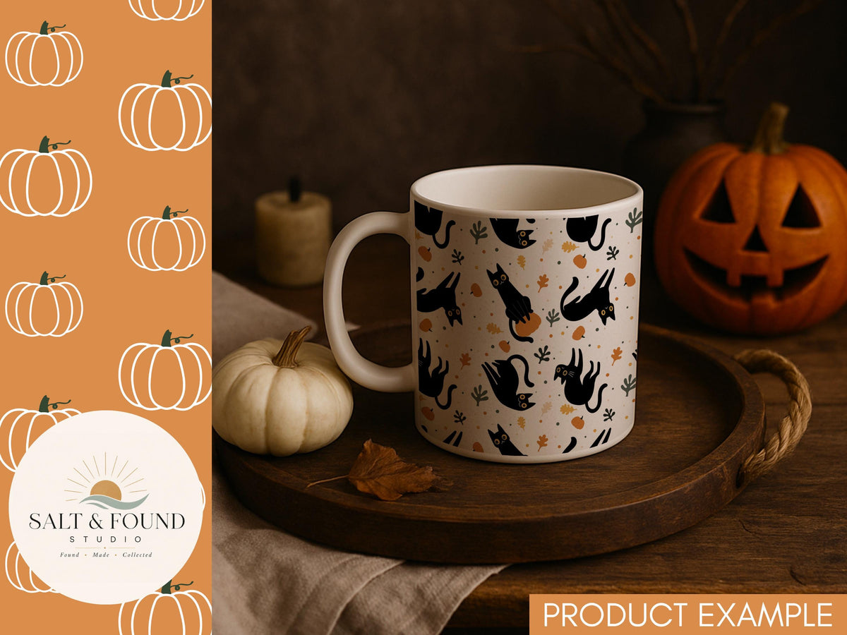 Black Cats & Pumpkins Halloween Seamless Pattern
