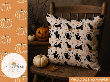 Black Cats & Pumpkins Halloween Seamless Pattern