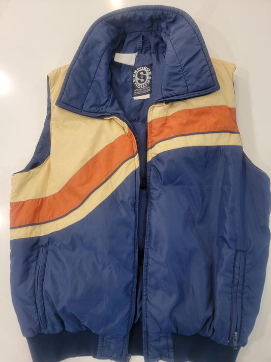 Vintage Skitique International Down Ski Vest Blue Orange Beige Color Block Men's M/S
