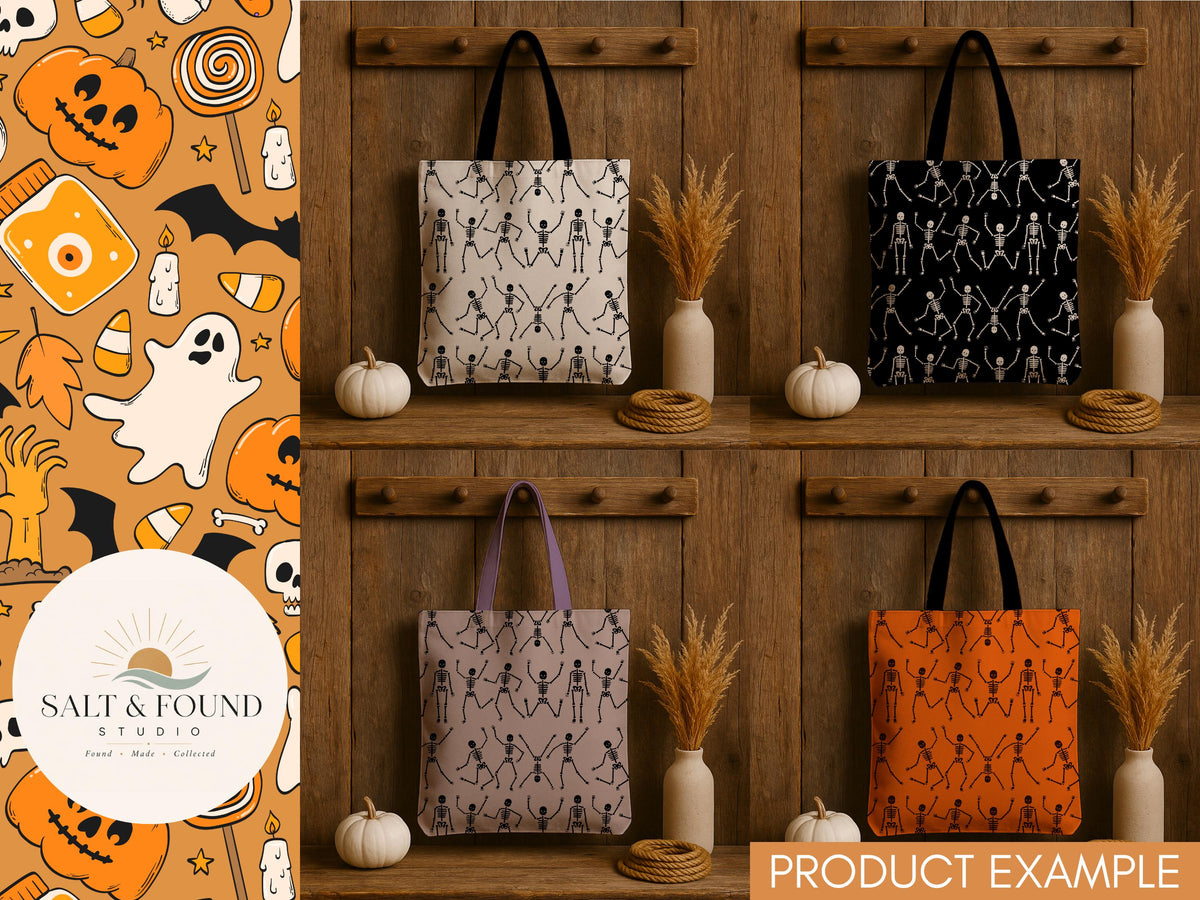 4 Color Halloween Skeleton Dance Seamless Pattern