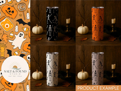 4 Color Halloween Skeleton Dance Seamless Pattern