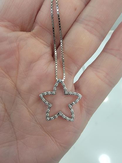Vintage Costco 14k White Gold Diamond Star Pendant Necklace
