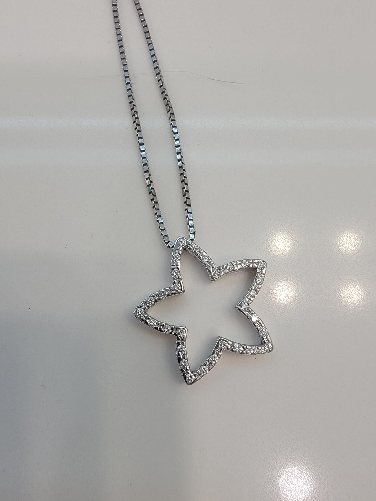 Vintage Costco 14k White Gold Diamond Star Pendant Necklace