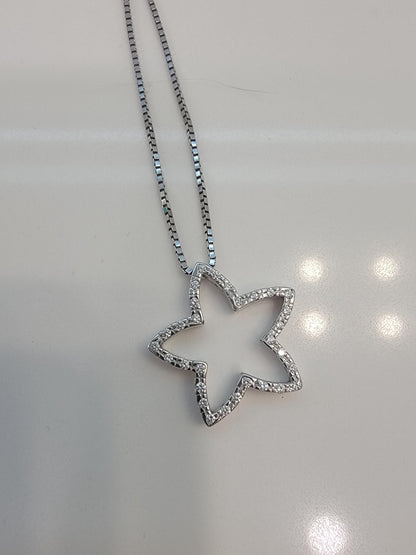 Vintage Costco 14k White Gold Diamond Star Pendant Necklace