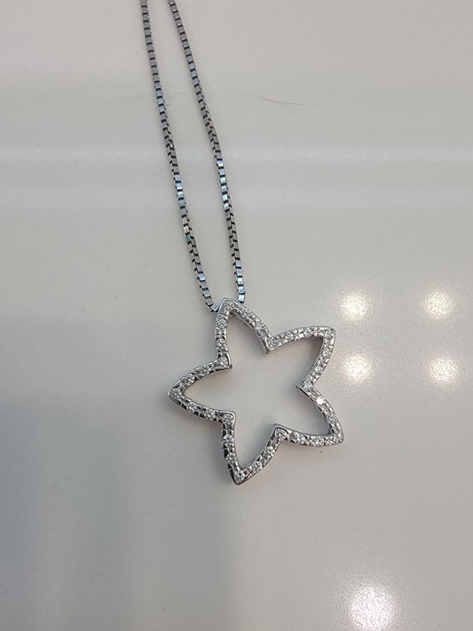 Vintage Costco 14k White Gold Diamond Star Pendant Necklace