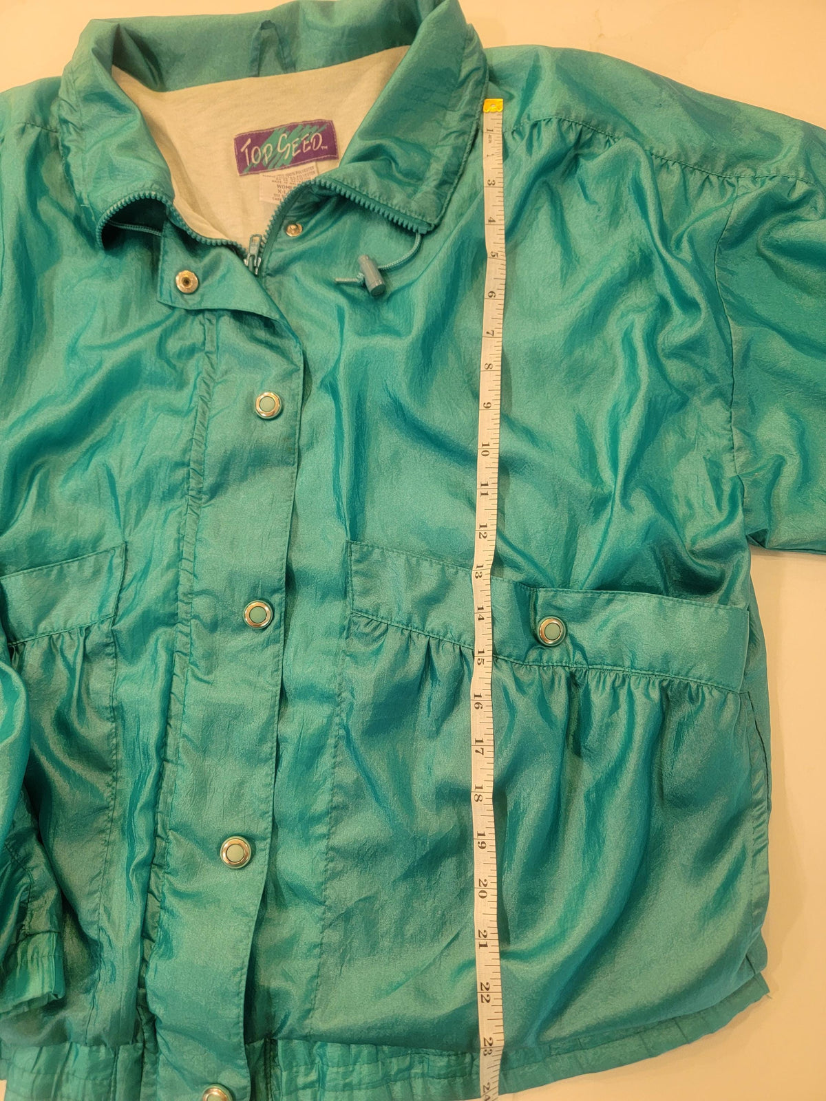 Vintage Top Seed Teal Windbreaker Jacket 80s Crinkle Nylon Shell Coat XL