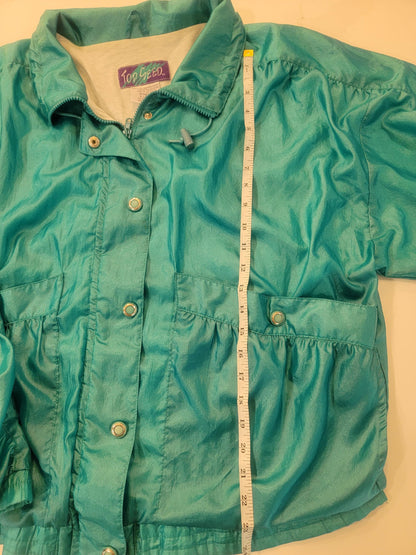 Vintage Top Seed Teal Windbreaker Jacket 80s Crinkle Nylon Shell Coat XL