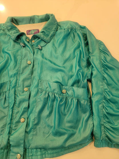 Vintage Top Seed Teal Windbreaker Jacket 80s Crinkle Nylon Shell Coat XL