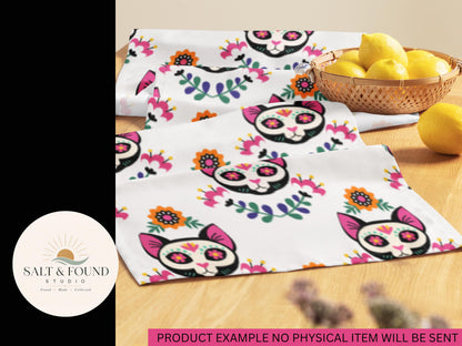 Sugar Skull Cat Seamless Pattern