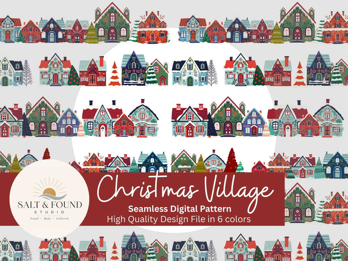 Vintage Christmas Village Seamless Pattern