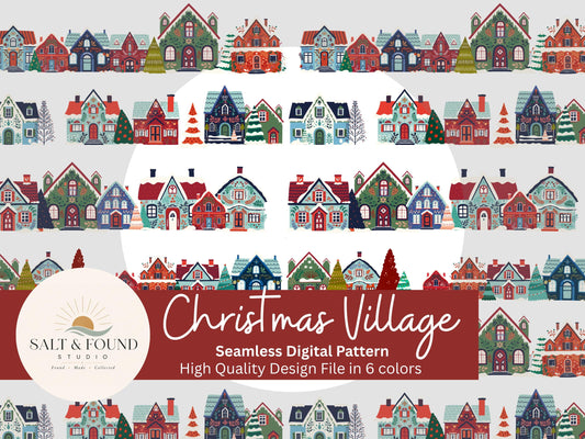 Vintage Christmas Village Seamless Pattern
