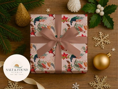 Merry Mermaid Christmas Seamless Pattern