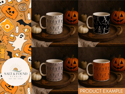 4 Color Halloween Skeleton Dance Seamless Pattern