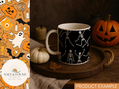 Halloween Skeleton Dance Seamless Pattern
