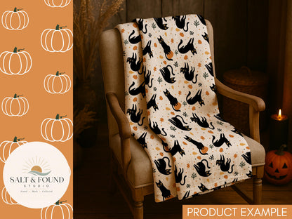 Black Cats & Pumpkins Halloween Seamless Pattern