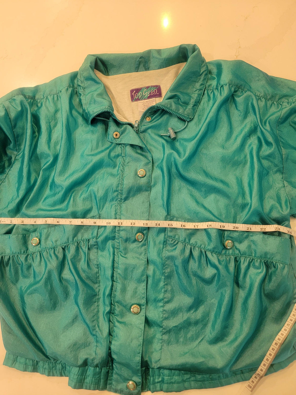 Vintage Top Seed Teal Windbreaker Jacket 80s Crinkle Nylon Shell Coat XL