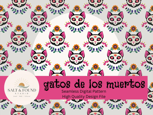 Sugar Skull Cat Seamless Pattern