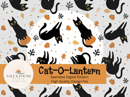 Black Cats & Pumpkins Halloween Seamless Pattern