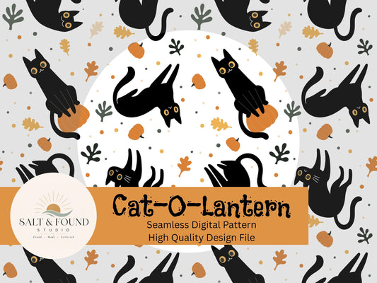 Black Cats & Pumpkins Halloween Seamless Pattern