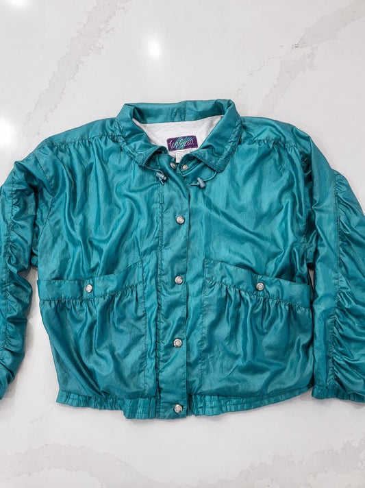 Vintage Top Seed Teal Windbreaker Jacket 80s Crinkle Nylon Shell Coat XL
