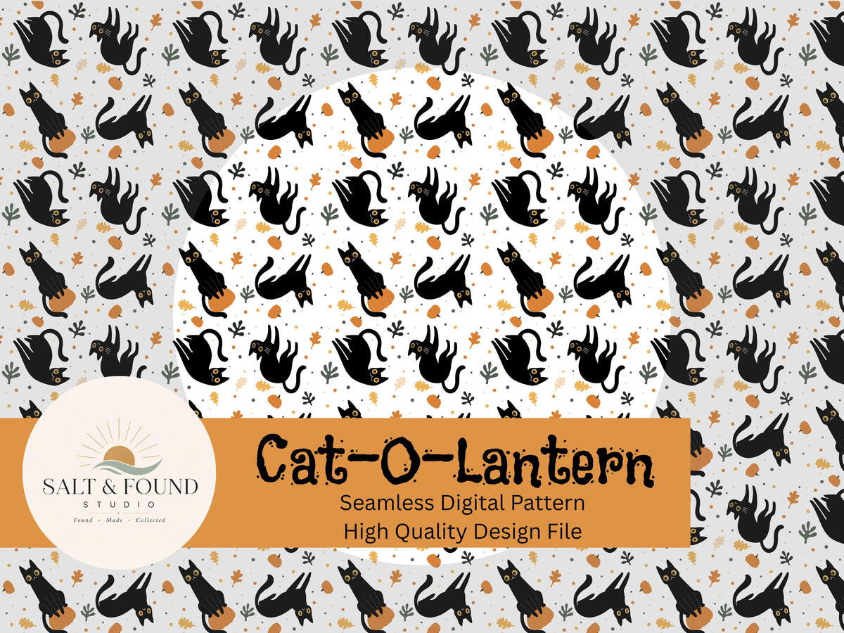 Black Cats & Pumpkins Halloween Seamless Pattern