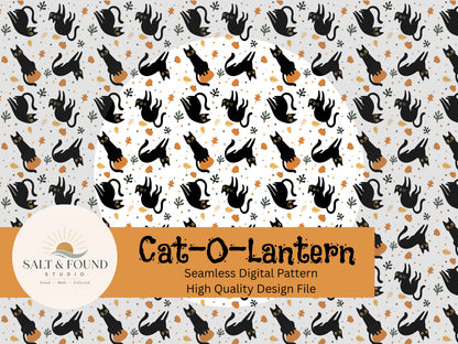 Black Cats & Pumpkins Halloween Seamless Pattern