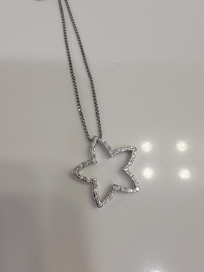 Vintage Costco 14k White Gold Diamond Star Pendant Necklace