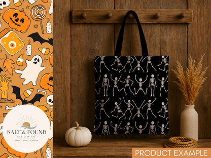 Halloween Skeleton Dance Seamless Pattern