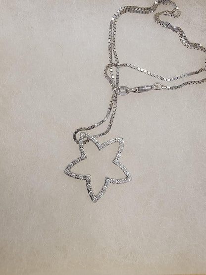 Vintage Costco 14k White Gold Diamond Star Pendant Necklace