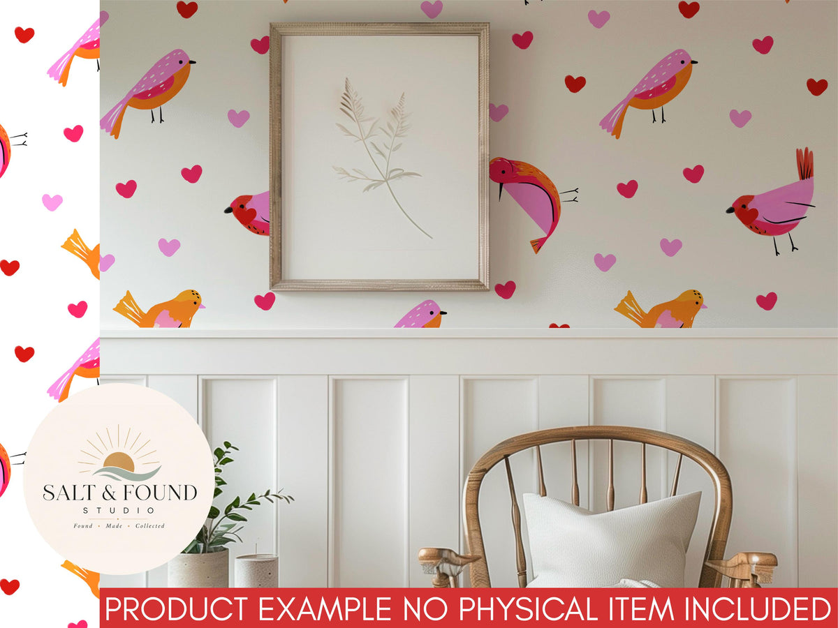 Hand Drawn Bird Heart Seamless Pattern