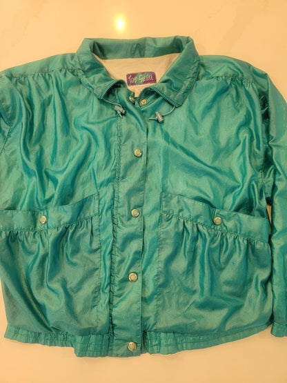 Vintage Top Seed Teal Windbreaker Jacket 80s Crinkle Nylon Shell Coat XL