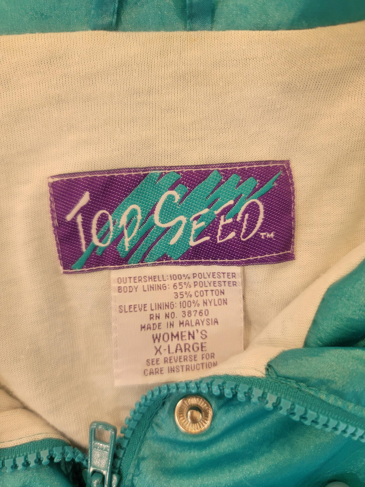 Vintage Top Seed Teal Windbreaker Jacket 80s Crinkle Nylon Shell Coat XL