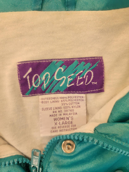 Vintage Top Seed Teal Windbreaker Jacket 80s Crinkle Nylon Shell Coat XL