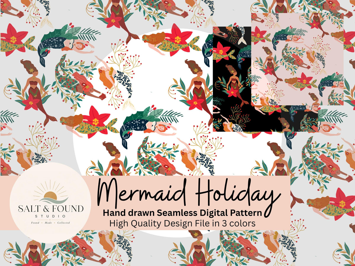 Merry Mermaid Christmas Seamless Pattern
