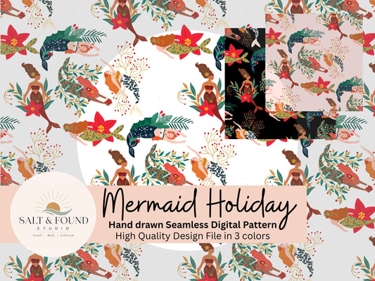 Merry Mermaid Christmas Seamless Pattern